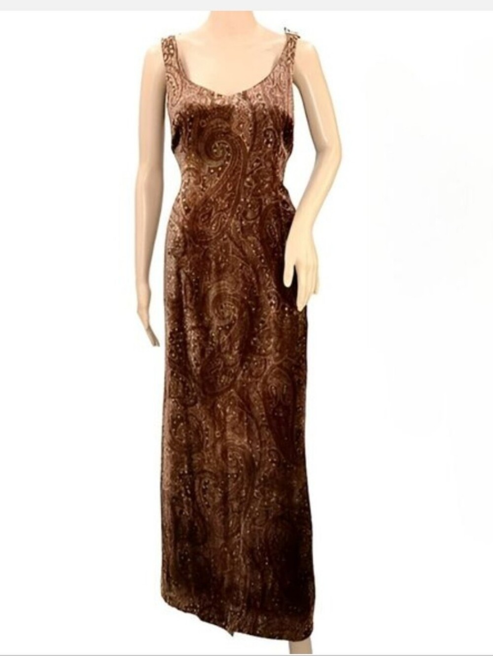 NWT Vintage Dana Buchman Gold Paisley Long Maxi Velvet Sheath Dress 10